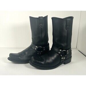 Santa Fe Boot C. Black Leather Harness Engineer Boots Mens Size 12 USA Hog nose